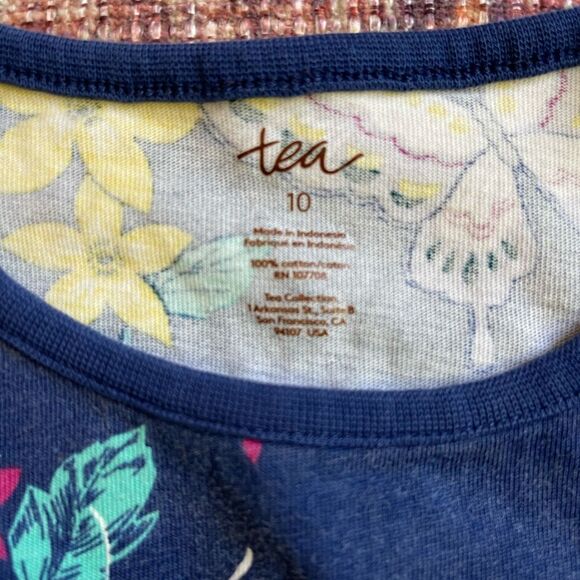 Tea Collection size 10 Floral Kids Dress in Navy Blue w/ butterfly’s 100% cotton - Picture 3 of 7